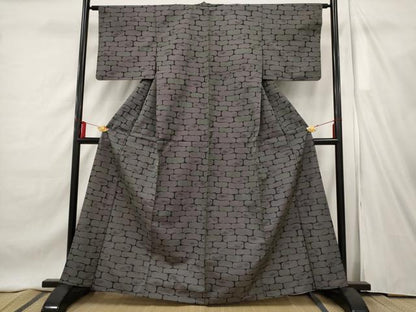 平和屋着物▽上質な小紋 単衣 石畳文様 黒地 正絹 逸品 AAAX2901st