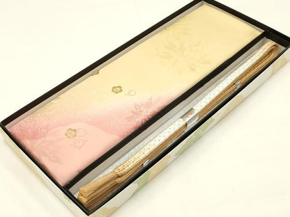 平和屋着物●和装小物 帯締め・帯揚げセット 平組 梅 花地紋 暈し染め 金彩 逸品 未使用 AAAX2983ay