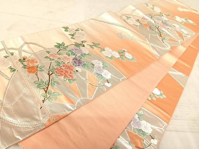 平和屋着物◎六通柄袋帯 唐織 枝花文 銀糸 正絹 逸品 AAAX3066yx