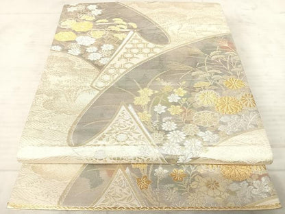平和屋着物◎六通柄袋帯 花絵巻 金銀糸 正絹 逸品 AAAX3067yx