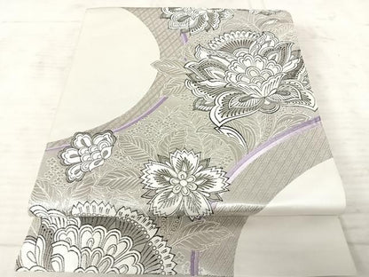 平和屋着物◎六通柄袋帯 更紗花文 銀糸 正絹 逸品 AAAX3081yx