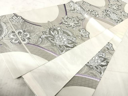 平和屋着物◎六通柄袋帯 更紗花文 銀糸 正絹 逸品 AAAX3081yx