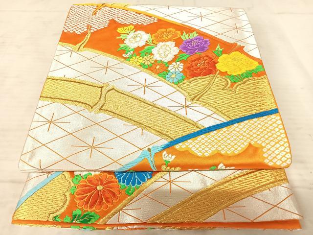 平和屋着物◎六通柄袋帯 唐織 草花文 金銀糸 正絹 逸品 AAAX3084yx