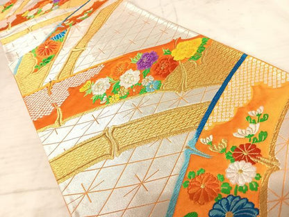 平和屋着物◎六通柄袋帯 唐織 草花文 金銀糸 正絹 逸品 AAAX3084yx