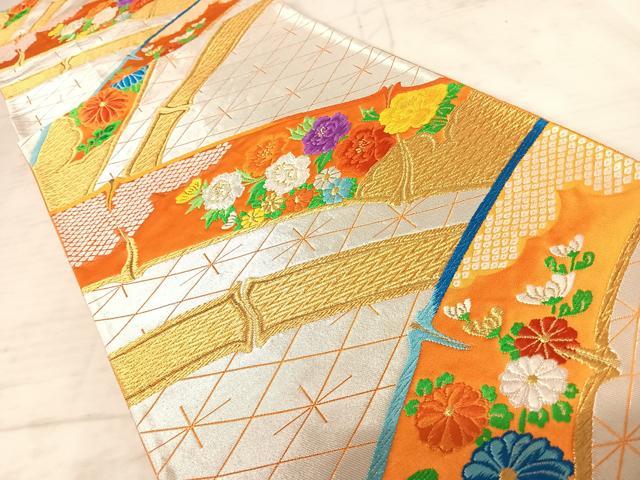 平和屋着物◎六通柄袋帯 唐織 草花文 金銀糸 正絹 逸品 AAAX3084yx