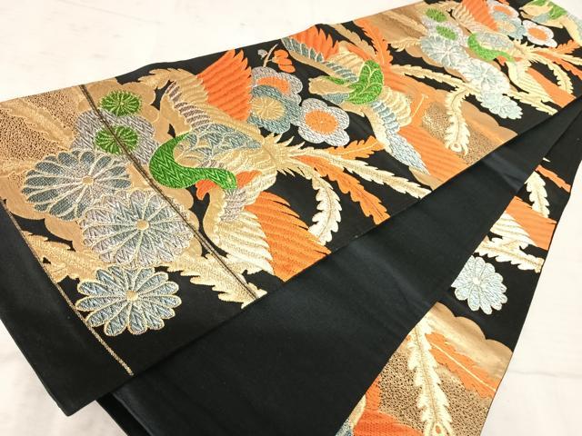 平和屋着物◎六通柄袋帯 唐織 鳳凰花文 黒地 金銀糸 正絹 逸品 AAAX3096yx