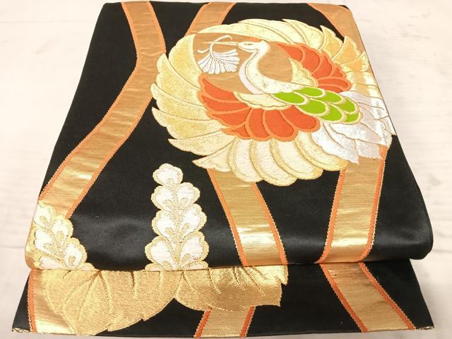 平和屋着物◎六通柄袋帯 唐織 立涌飛鶴花文 黒地 金銀糸 正絹 逸品 AAAX3108yx