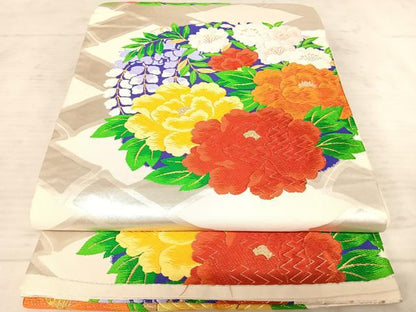 平和屋着物◎六通柄袋帯 唐織 花丸文 金銀糸 正絹 逸品 AAAX3146yx