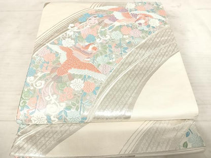 平和屋着物◎六通柄袋帯 唐織 こうさい錦 花鳥文 銀糸 正絹 逸品 AAAX3154yx
