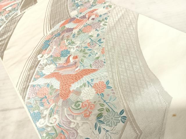 平和屋着物◎六通柄袋帯 唐織 こうさい錦 花鳥文 銀糸 正絹 逸品 AAAX3154yx