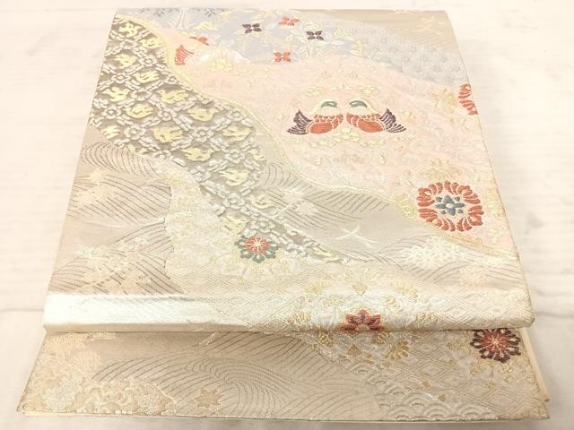 平和屋着物◎六通柄袋帯 唐織 鴛鴦花文 金銀糸 正絹 逸品 AAAX3159yx