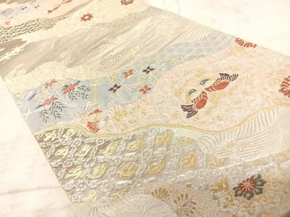 平和屋着物◎六通柄袋帯 唐織 鴛鴦花文 金銀糸 正絹 逸品 AAAX3159yx