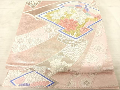 平和屋着物◎六通柄袋帯　唐織　松皮菱花鳥文　金銀糸　正絹　逸品　AAAX3165yx