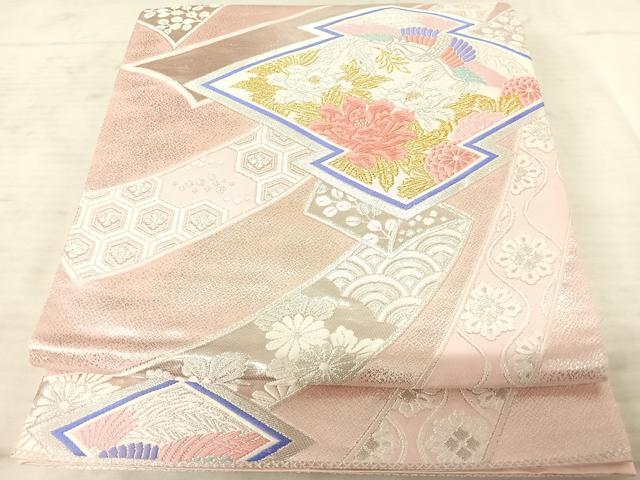 平和屋着物◎六通柄袋帯　唐織　松皮菱花鳥文　金銀糸　正絹　逸品　AAAX3165yx