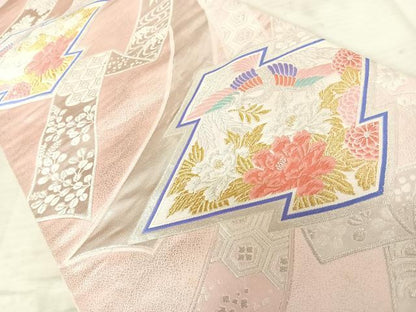 平和屋着物◎六通柄袋帯　唐織　松皮菱花鳥文　金銀糸　正絹　逸品　AAAX3165yx