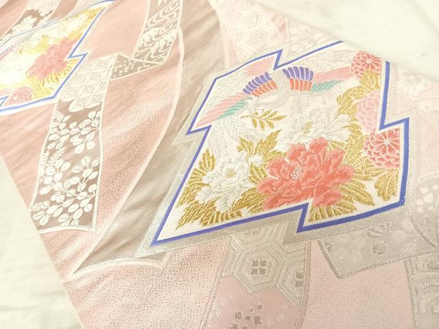 平和屋着物◎六通柄袋帯　唐織　松皮菱花鳥文　金銀糸　正絹　逸品　AAAX3165yx