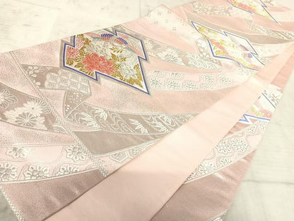 平和屋着物◎六通柄袋帯　唐織　松皮菱花鳥文　金銀糸　正絹　逸品　AAAX3165yx