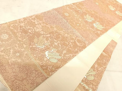 平和屋着物◎六通柄袋帯　花鳥文　金糸　正絹　逸品　AAAX3172yx