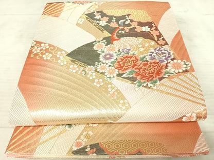平和屋着物◎六通柄袋帯 唐織 孔雀花文 金糸 正絹 逸品 AAAX3174yx