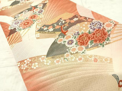 平和屋着物◎六通柄袋帯 唐織 孔雀花文 金糸 正絹 逸品 AAAX3174yx