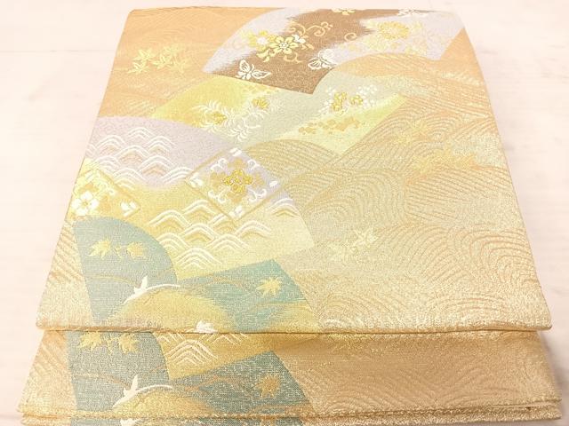 平和屋着物◎六通柄袋帯　地紙花文　金糸　正絹　逸品　AAAX3177yx