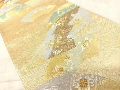 平和屋着物◎六通柄袋帯　地紙花文　金糸　正絹　逸品　AAAX3177yx
