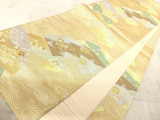 平和屋着物◎六通柄袋帯　地紙花文　金糸　正絹　逸品　AAAX3177yx