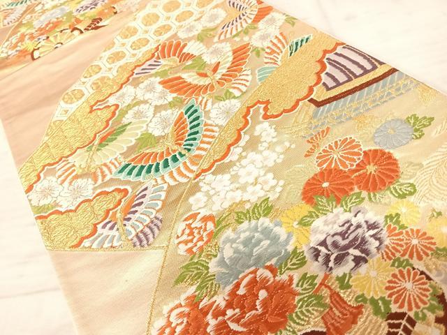 平和屋着物◎六通柄袋帯 唐織 花蝶文 金糸 正絹 逸品 AAAX3181yx