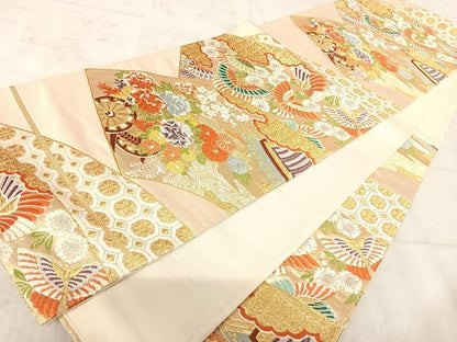 平和屋着物◎六通柄袋帯 唐織 花蝶文 金糸 正絹 逸品 AAAX3181yx