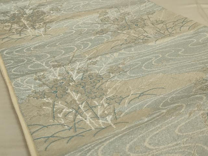 平和屋着物◎六通柄袋帯 流水花文 銀糸 正絹 逸品 AAAX3490ou