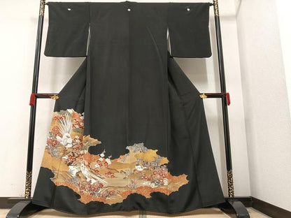 平和屋着物■豪華黒留袖　松竹梅花鳥文　金彩　正絹　逸品　AAAX3534ph