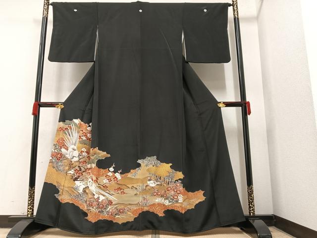 平和屋着物■豪華黒留袖　松竹梅花鳥文　金彩　正絹　逸品　AAAX3534ph