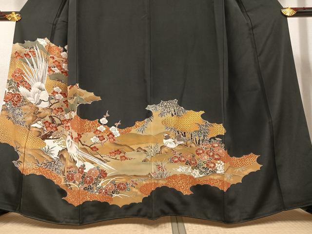 平和屋着物■豪華黒留袖　松竹梅花鳥文　金彩　正絹　逸品　AAAX3534ph