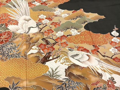 平和屋着物■豪華黒留袖　松竹梅花鳥文　金彩　正絹　逸品　AAAX3534ph