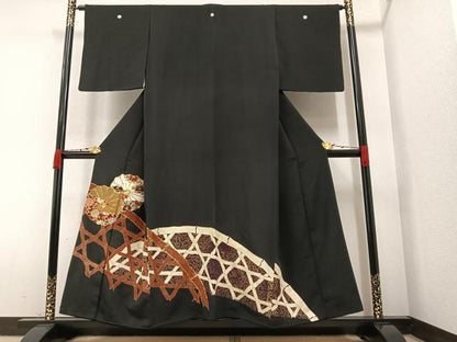 平和屋着物■豪華黒留袖　駒刺繍　花籬文　金彩　正絹　逸品　AAAX3543ph