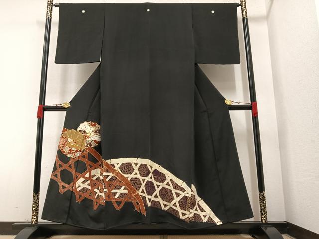 平和屋着物■豪華黒留袖　駒刺繍　花籬文　金彩　正絹　逸品　AAAX3543ph