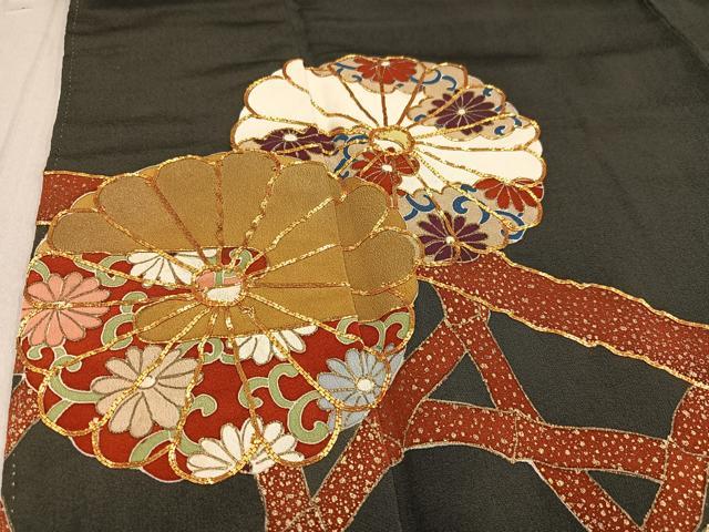 平和屋着物■豪華黒留袖　駒刺繍　花籬文　金彩　正絹　逸品　AAAX3543ph