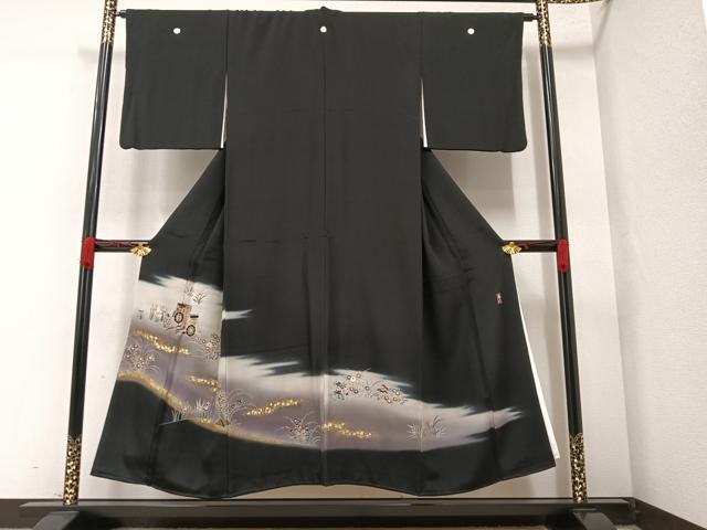 平和屋着物■豪華黒留袖 作家物 御所車草花文 暈し染め 金彩 正絹 逸品 AAAX3577ph