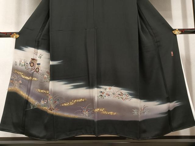 平和屋着物■豪華黒留袖 作家物 御所車草花文 暈し染め 金彩 正絹 逸品 AAAX3577ph
