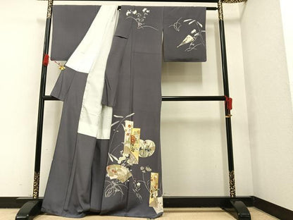 平和屋着物●訪問着 地紙草花文 金彩 正絹 逸品 AAAX3583ph