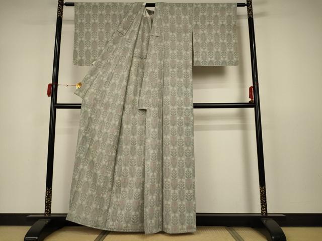 平和屋着物▽本塩沢 単衣 草花文 正絹 逸品 未使用 AAAX3844jd
