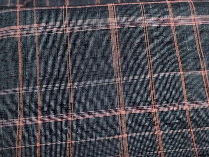 平和屋着物▽上質な紬　単衣　格子　正絹　逸品　AAAX3847jd