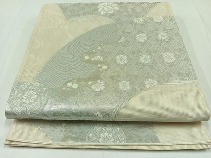 平和屋着物＊夏物 六通柄袋帯 地紙吉祥花文 銀糸 正絹 逸品 AAAX3947jh