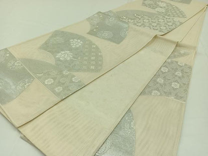 平和屋着物＊夏物 六通柄袋帯 地紙吉祥花文 銀糸 正絹 逸品 AAAX3947jh