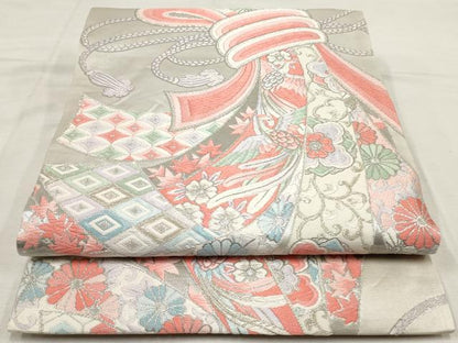 平和屋着物◎六通柄袋帯　唐織　束ね熨斗鳳凰花文　銀糸　正絹　逸品　AAAX4017sg
