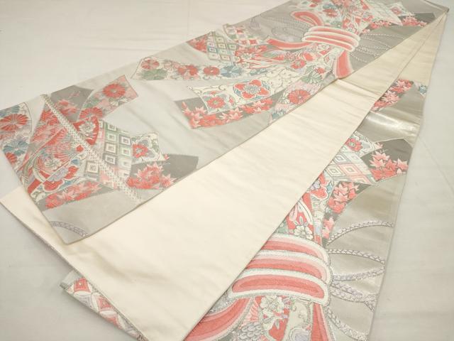 平和屋着物◎六通柄袋帯　唐織　束ね熨斗鳳凰花文　銀糸　正絹　逸品　AAAX4017sg