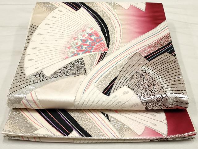 平和屋着物◎六通柄袋帯　唐織　孔雀羽文　正絹　逸品　AAAX4020sg