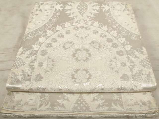 平和屋着物◎六通柄袋帯　更紗花文　銀糸　正絹　逸品　AAAX4106dt