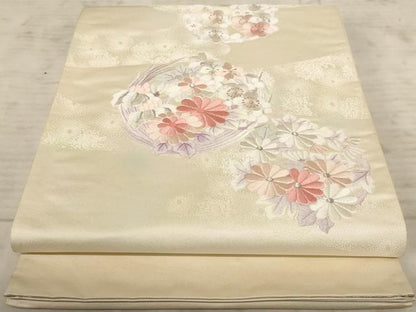 平和屋着物◎西陣 太鼓柄袋帯 刺繍 梅 花 銀糸 正絹 逸品 AAAX4117dt