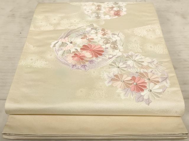 平和屋着物◎西陣 太鼓柄袋帯 刺繍 梅 花 銀糸 正絹 逸品 AAAX4117dt